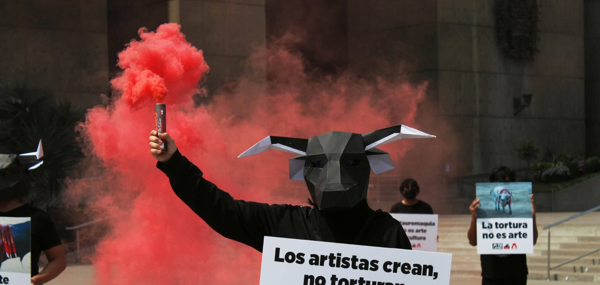 A PETA Latino demo protest in Peru against cruel bullfighting