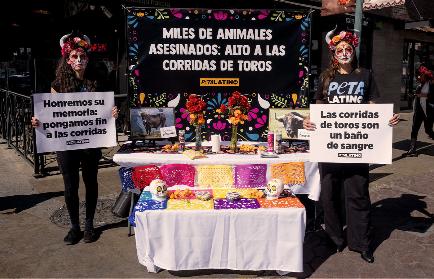 Photo of Day of the Dead themed PETA tabling event