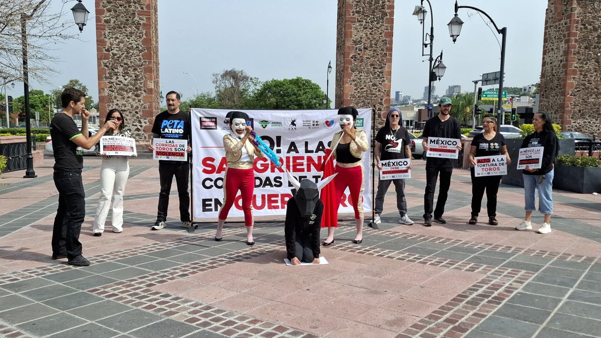 Anti-Bullfighting demonstration in San Juan Del Rio, Mexico. Attended by local activists, June 11 2025